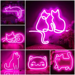 Cat LED Neon Light Sign, Decoração de Parede Kawaii, Lâmpadas de Quarto Infantil, Presente de Aniversário Criativo