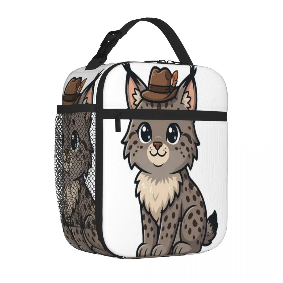 Hot Sale Lynx With Hiking Hat Plaid Insulated Lunch Bag Countryside Trip Meal Bag