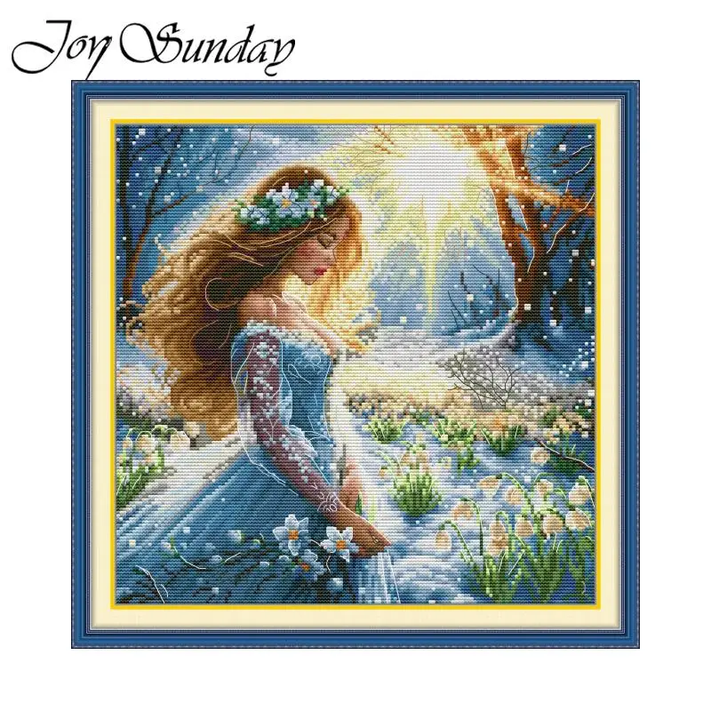 Joy Sunday Cross Stitch Kit Snow Fairy HD Pattern Printed Counted Fabric Aida 16CT 14CT 11CT DIY Embroidery Set Home Decor New