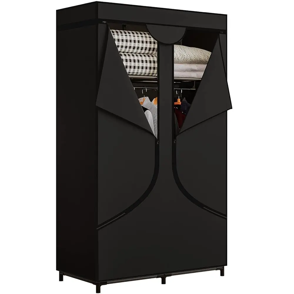 

Portable Wardrobe Closet Storage Organizer Metal Hanging Ra Non-Woven Fabric 34 H Black
