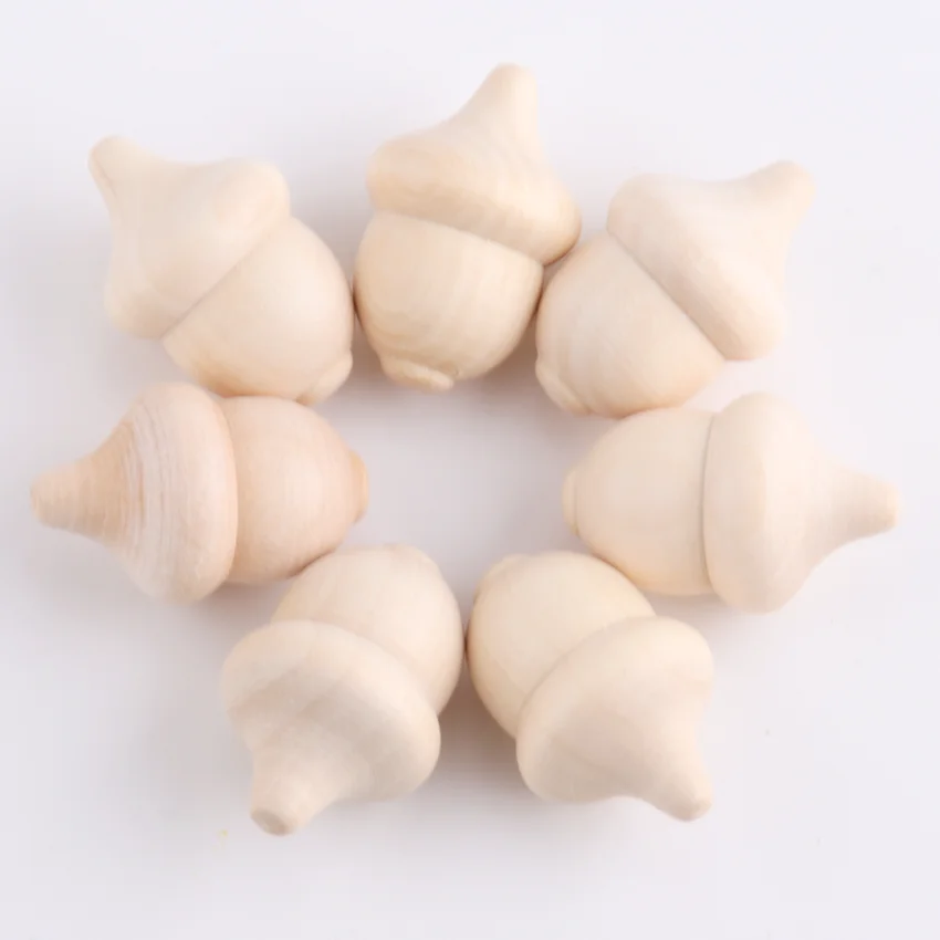 unfinished Wooden Wood Acorn Shape Natural Wood Toys Handmade Sculpture Materials Diy Painting Toy Ornaments