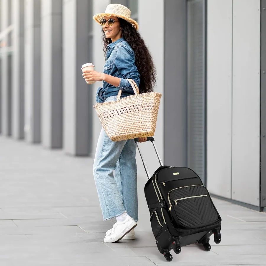 حقيبة ظهر ستار كلاود رولينج للنساء مقاس 21 بوصة × 14 بوصة × 9 بوصة حقيبة ظهر للسفر بسعة 45 لتر مع عجلات ومنافذ شحن USB ونوع C تناسب 17.3 بوصة عرض #2