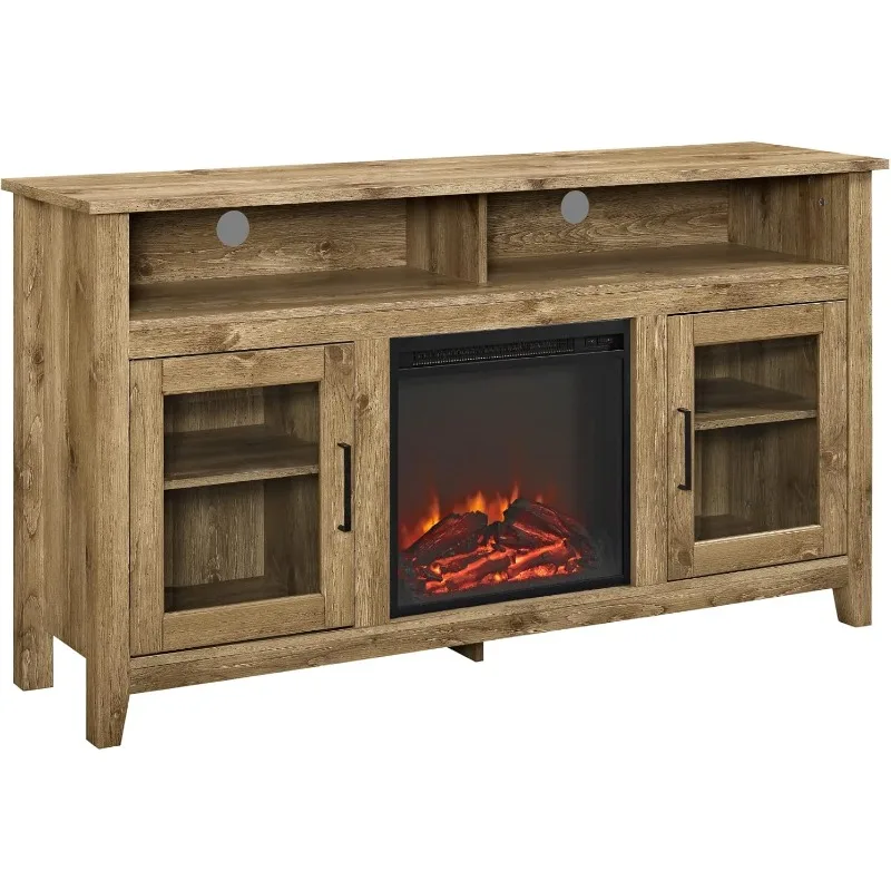 Glass Door High Boys Fireplace TV Stand Up To 65 Inches, 58 Inches