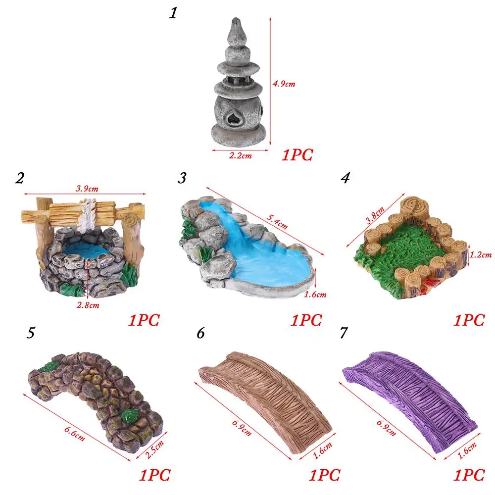 Gift Bonsai Ornament Resin Dollhouse Grassland Bridge Pool Figurine Micro Landscape Home Decor Miniature Model