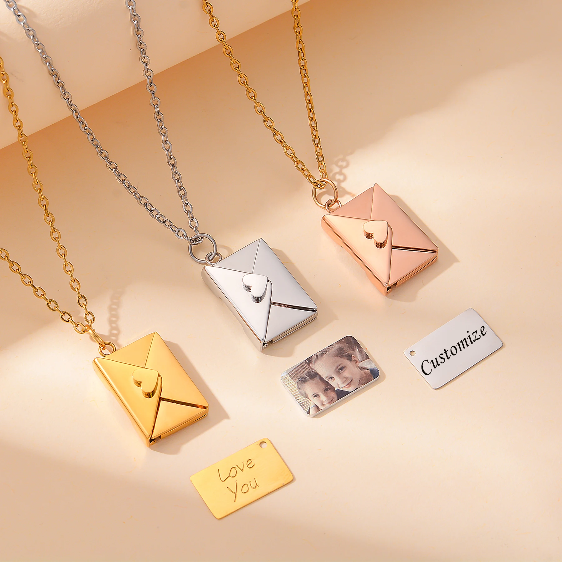 Love Envelope Necklace for Women Couples Customized Photo Picture Love You Message Stainless Steel Jewelry Christmas Gift