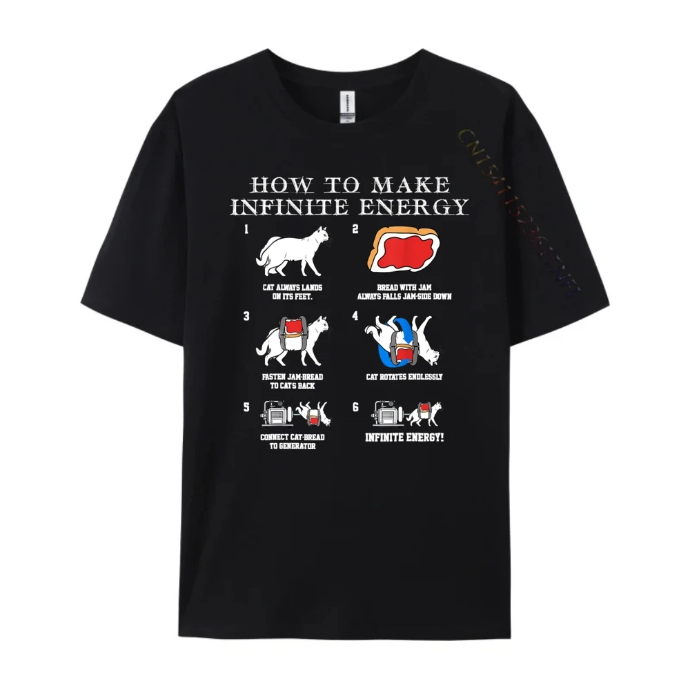 Funny Math Infinite Energy Cat And Mechanical Engineering Graphic T Shirts 100% Cotton Men's Clothing 2024 National Flag Day