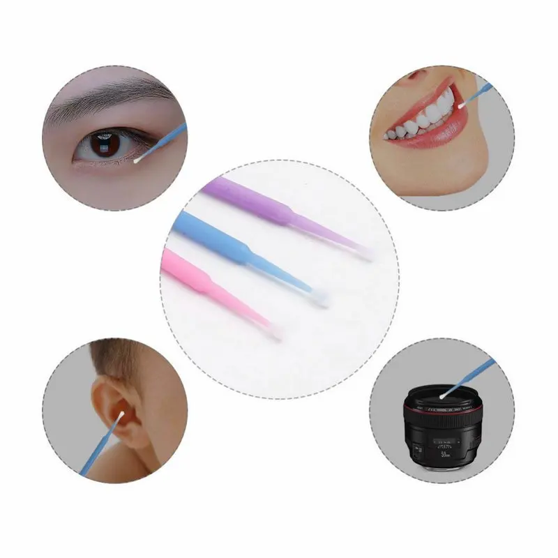 100pcs/pack Einweg Baumwolle Tupfer Wimpern Pinsel Reinigung Tupfer Natürliche Wimpern Entferner Tattoo Micro Applikator Pinsel