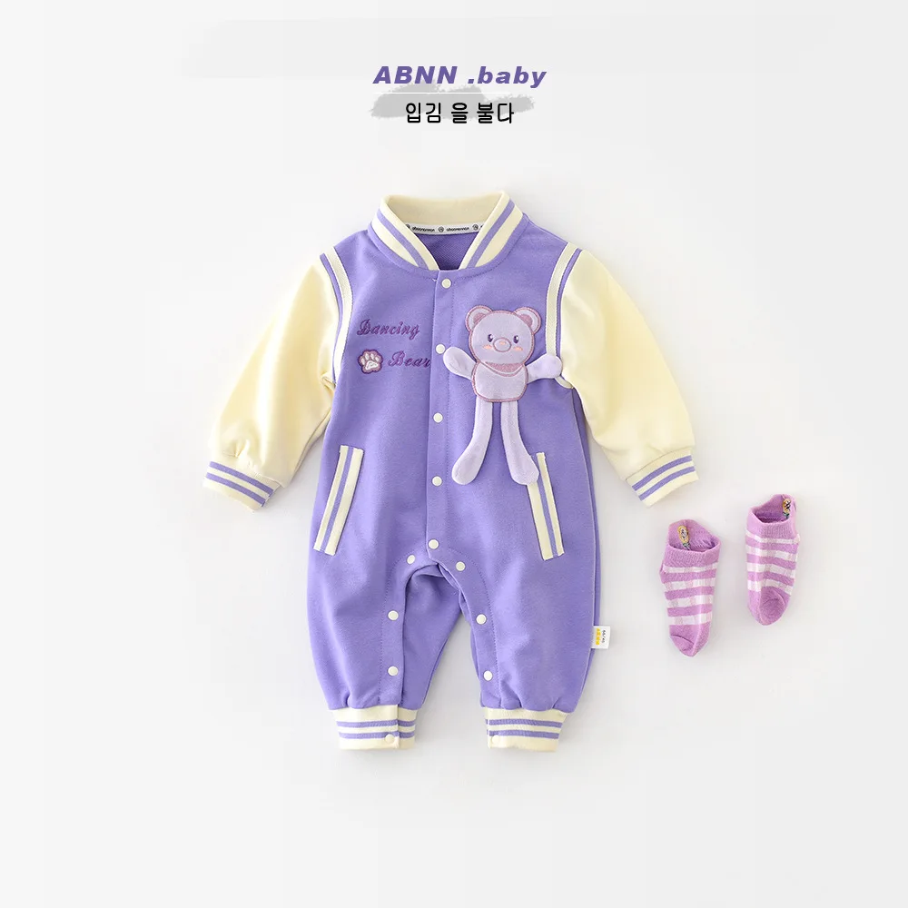 Baby jumpsuit foreign style autumn newborn cartoon bear cute baseball jersey infant wear однжда для новорожденых