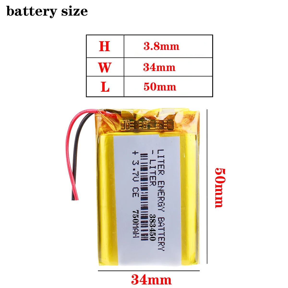 Liter energy battery 383450 3.7V 750mAH 403450 PLIB polymer lithium ion / Li-ion battery for GPS mp3 mp4 mp5 dvd