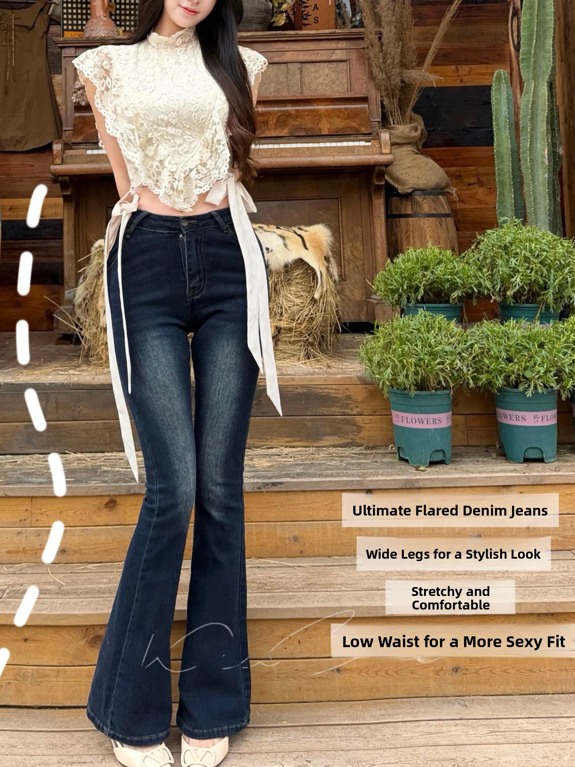 

High Waist Elastic Slim Straight Leg Classic Versatile Women's Jeans with Hip Pad Retro Flared Pants Spring Season Ladies Pre...