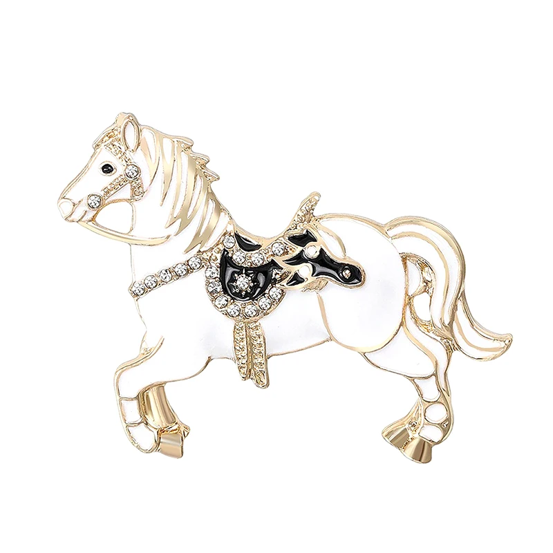 New Classic White Black Rhinestone Horse Brooches For Women Zodiac Animal Lapel Pins Casual Party Accessories Fashion Jewelry