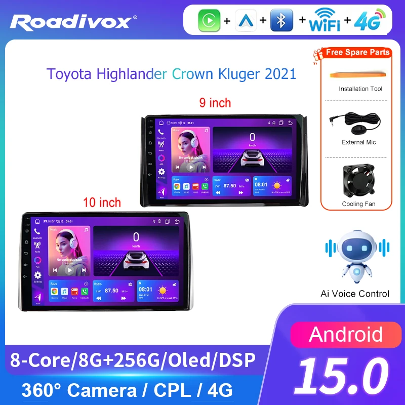 Car Stereo AI VOICE For Toyota Highlander Crown Kluger 2021 Car Stereo Radio GPS Navi  Multimedia Video Player Carplay