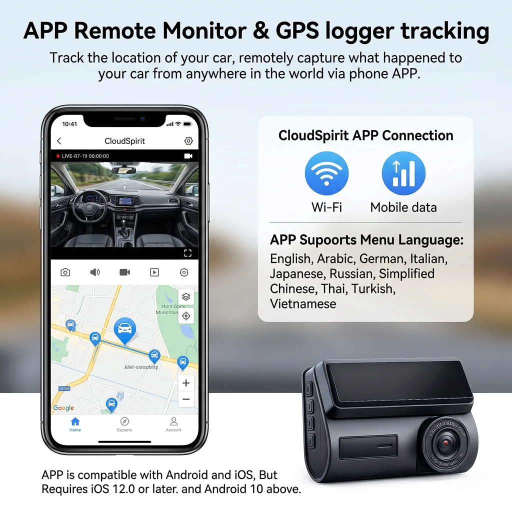 4G Live Streaming Dash Cam GPS 2K Front and 720P Rear Double Camera Night Vision 24H Parking Monitor Video Recording WiFi Share