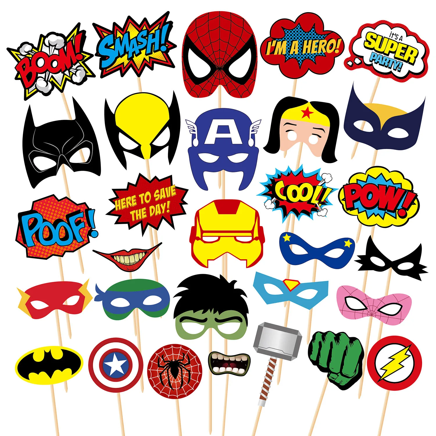 Accessoires de fête d'anniversaire à thème de super-héros, accessoires photo étranges, chapeau Spider-Man, décoration de fête Marvel, accessoires de jeu de rôle, chaud, nouveau, 30 pièces