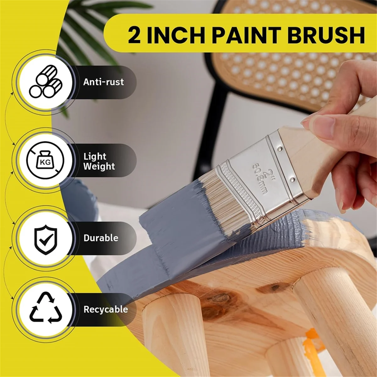 A83Z Paint Brush 4 Piece Set, 2" Short & Long Handle, 2.5" Angled Brushes with Paint Comb, Cabinet, Roller Brushe