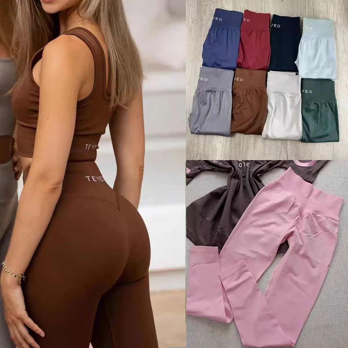 TEVEO طماق طماق دي اليوغا بلا كوتور صب نساء مشد taille متوسط كولانت دي اللياقة البدنية hanches à volants طماق d'