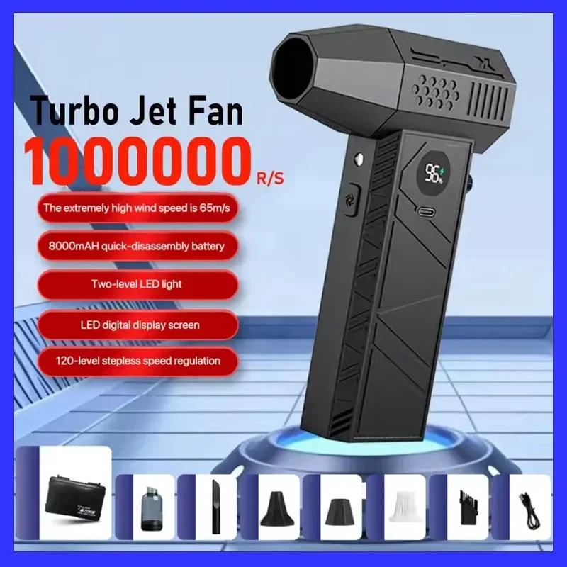 Turbo Jet Fan Handheld Air Blower 1000000RPM Powerful Dust Cleaner with Brushless Motor Rechargeable Vacuum PC Tool