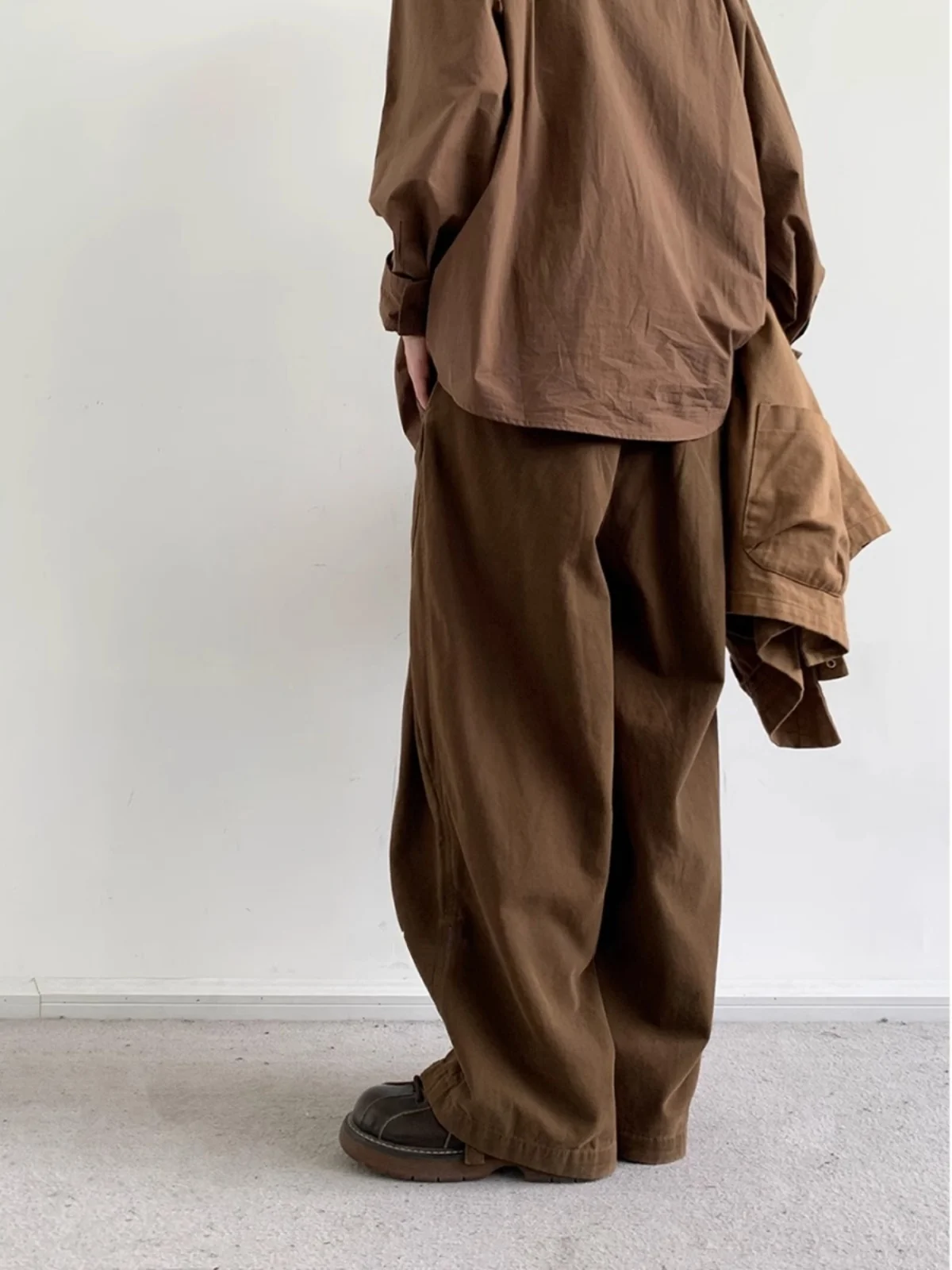 Retro Kaffee Farbe Lose Breite Bein Casual Hosen Männer Frauen College Sle Lose Gerade Bein Hosen Arbeitskleidung Lange Hosen