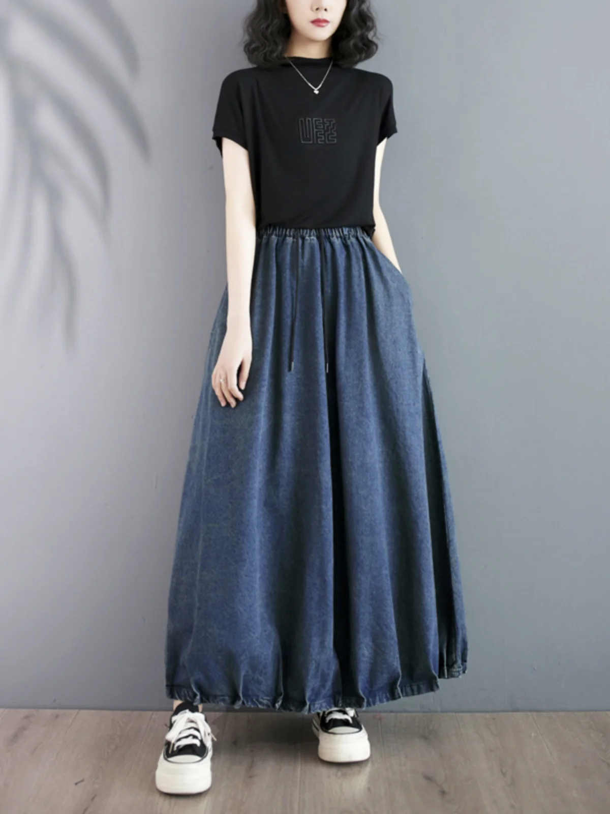 

Blue Denim Spring Autumn New Sle Loose Casual Retro Women's f-length Long Skirt A-line Silhouette Commute Pure Color