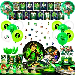 Ben-10 Themed Birthday Party Supplies,163pcs Cartoon 10 Party Decorations&Tableware Set - Decorations Banner Balloons Plates etc