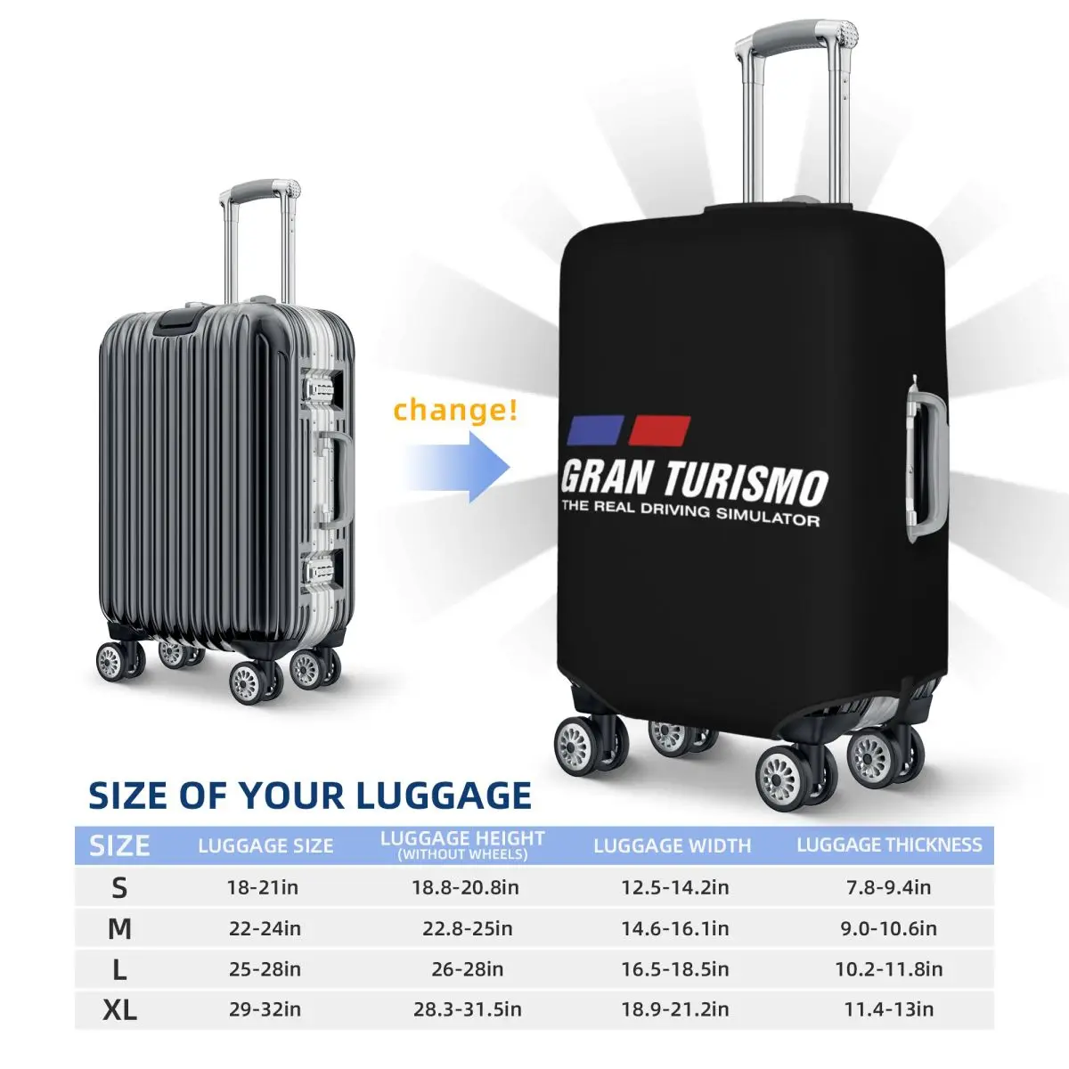 

Gran Turismo Suitcase Cover Protection Elastic Travel Luggage Protector Covers for 18-32 Inch