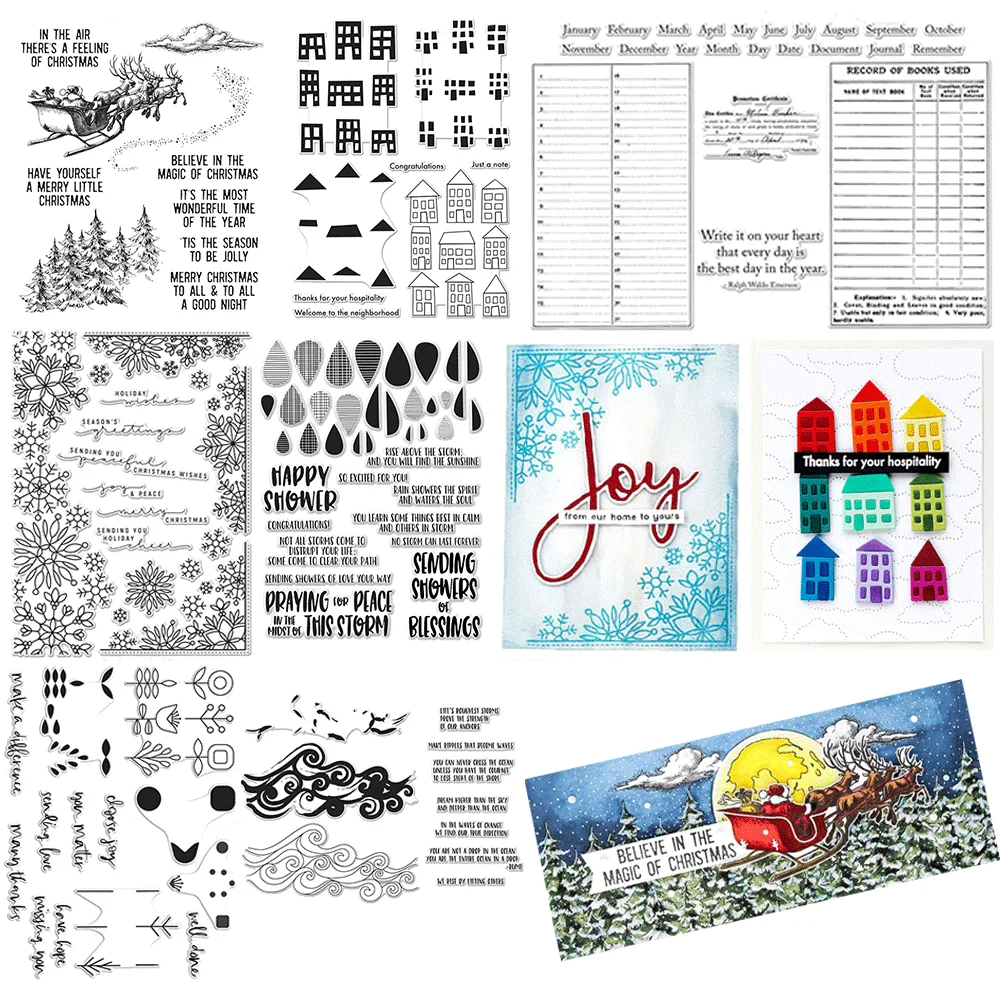 Transparente Stempel mit Weihnachtsthema, Weihnachtsschneeflocken-Haus-Journal-Schablonen für DIY-Grußkarten und Scrapbooking