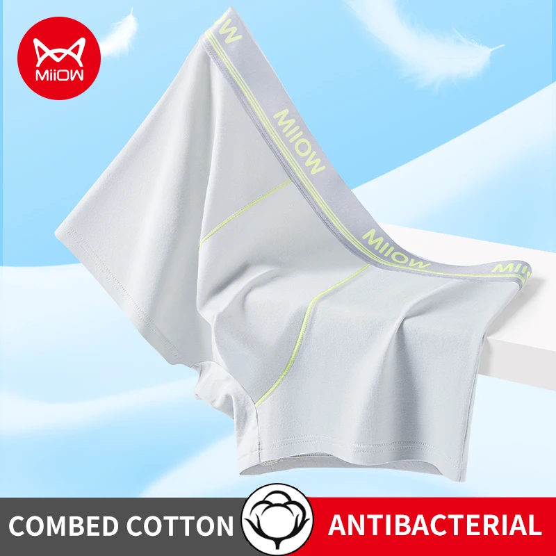 

MiiOW 3Pcs Skin-friendly Combed Cotton Men Boxershorts 7A Antibacterial Crotch Men's Panties Breathable Man Underwear Underpants