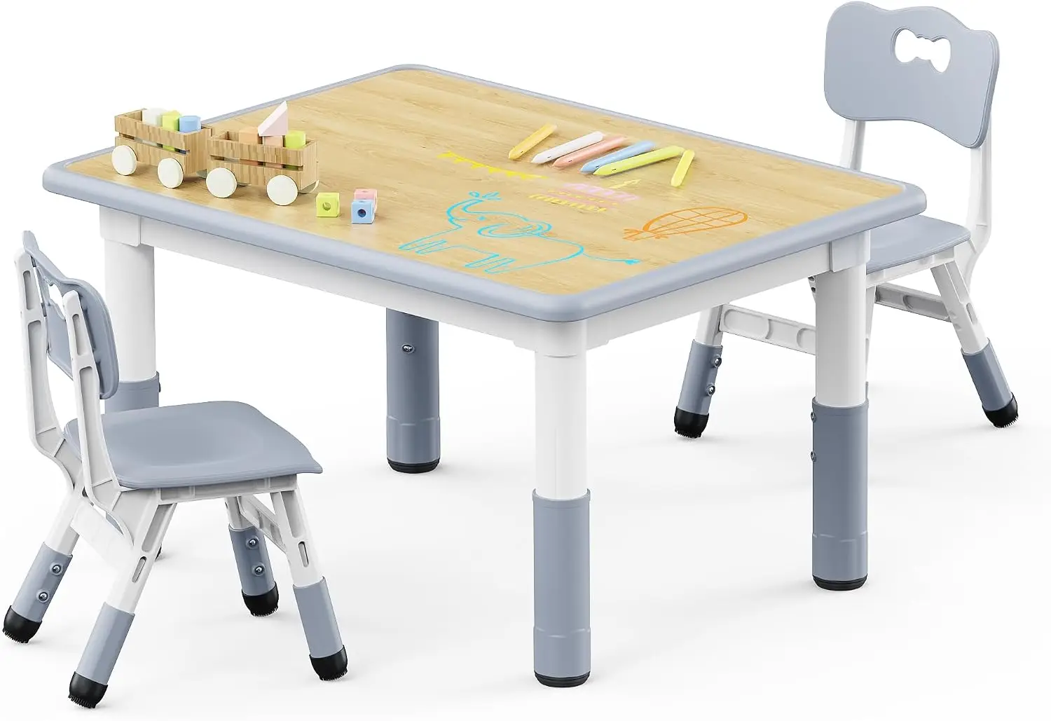 Adjustable Toddler Table Chair Set 31 5 L 23 6 W Grey Supports 300 lbs Drawing Activity Desk Classroom Daycare Home Children Mul