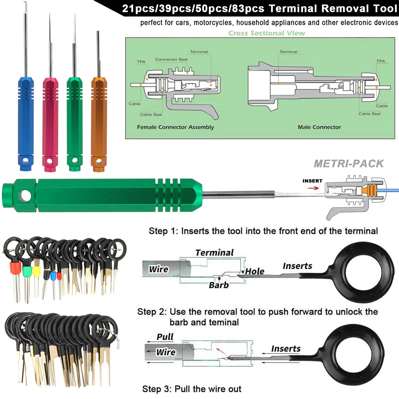 Auto Terminal Removal Tool Kit Elektrische Draad Harnas Crimp Connector Pin Extractor Pick Haak Set Kabel Stripper Cutter Tang