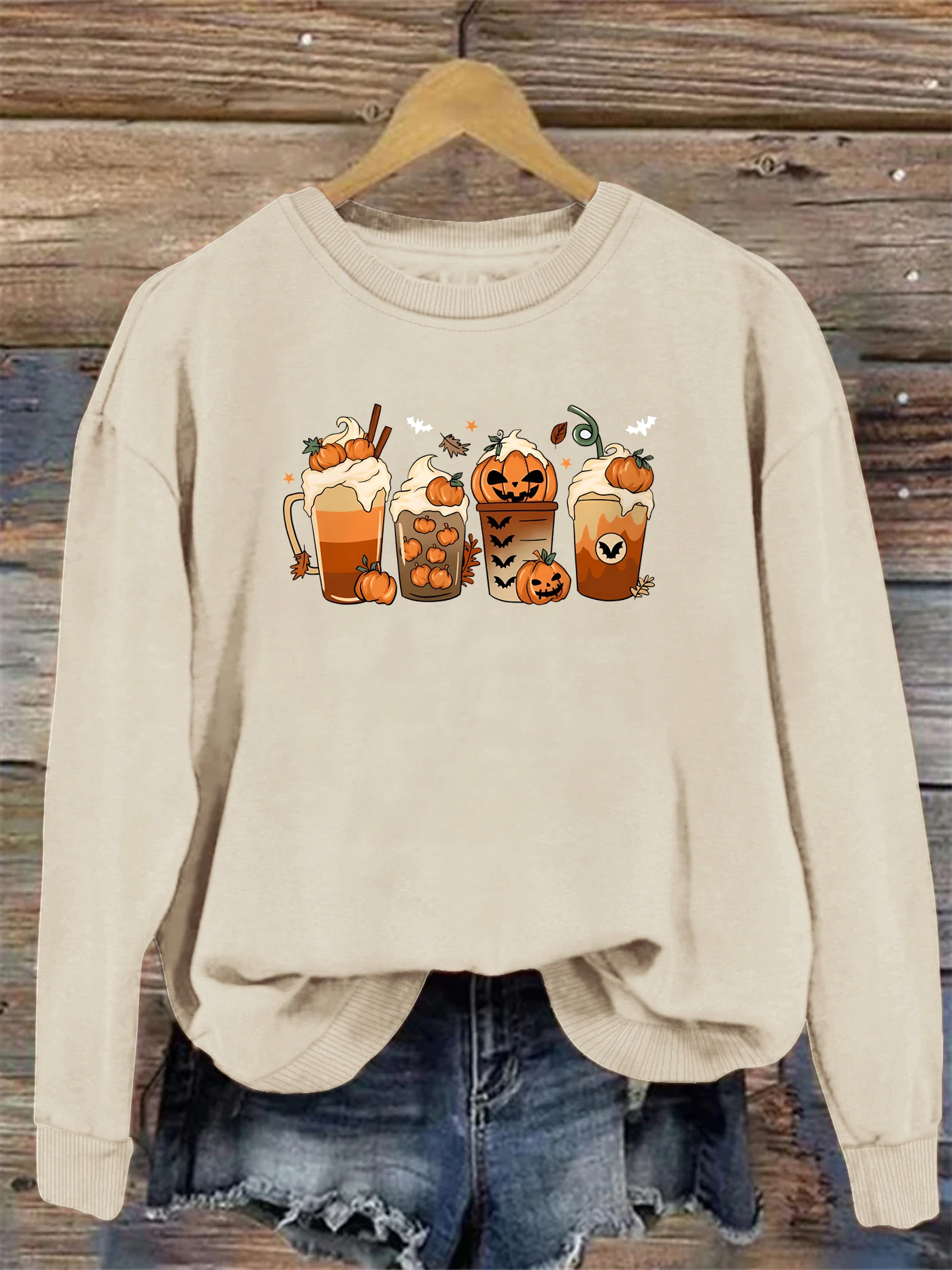 Halloween print sweatshirt, crew neck casual sweatshirt for winter & fall, women\'s clothing