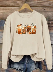 Halloween print sweatshirt, crew neck casual sweatshirt for winter & fall, women's clothing