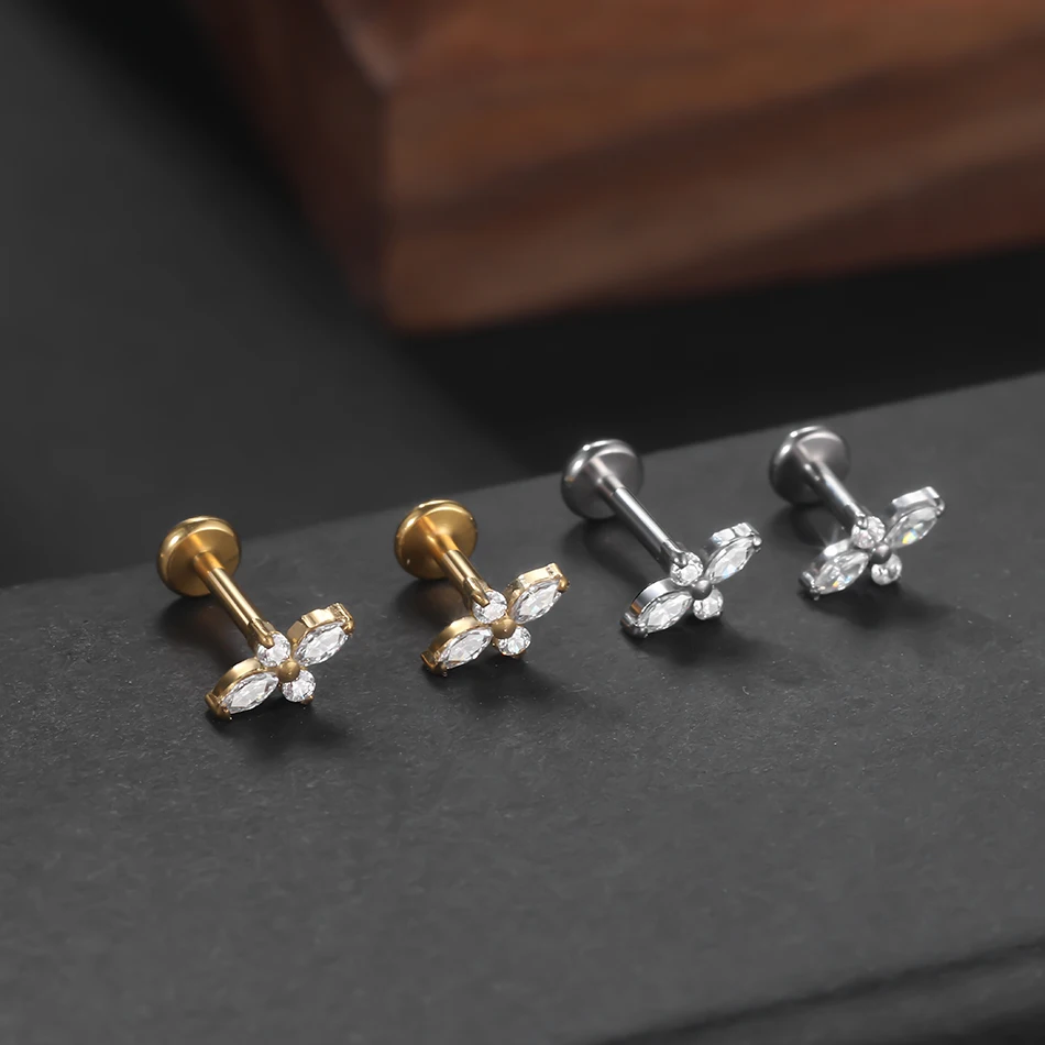 Titanium Piercing Ear Cartilage Tragus Stud Earrings Internally Threaded CZ Crystal Labret Ring Helix Pircing Body Jewelry 16G