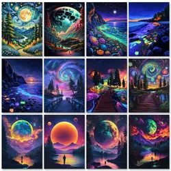 RUOPOTY Frame Diy Paint By Numbers For Adults Beginners Kits Moon Landscape Wall Art Picture On Numbers For Home Decoration