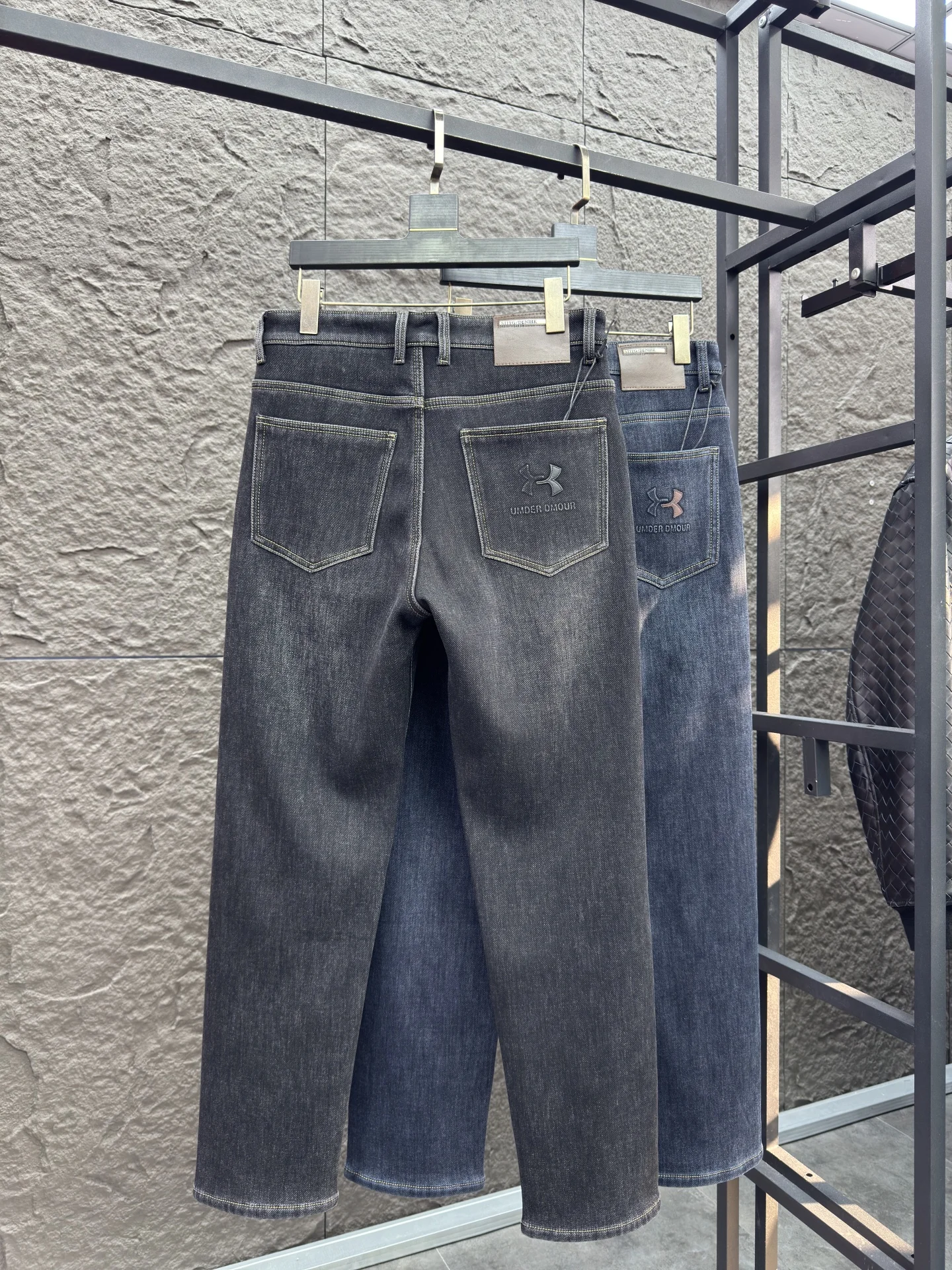 

Мужские зимние джинсы Thiened Fce на подкладке с вышивкой, повседневные прямые джинсы, удобные теплые джинсы из смеси хлопка и полиэстера