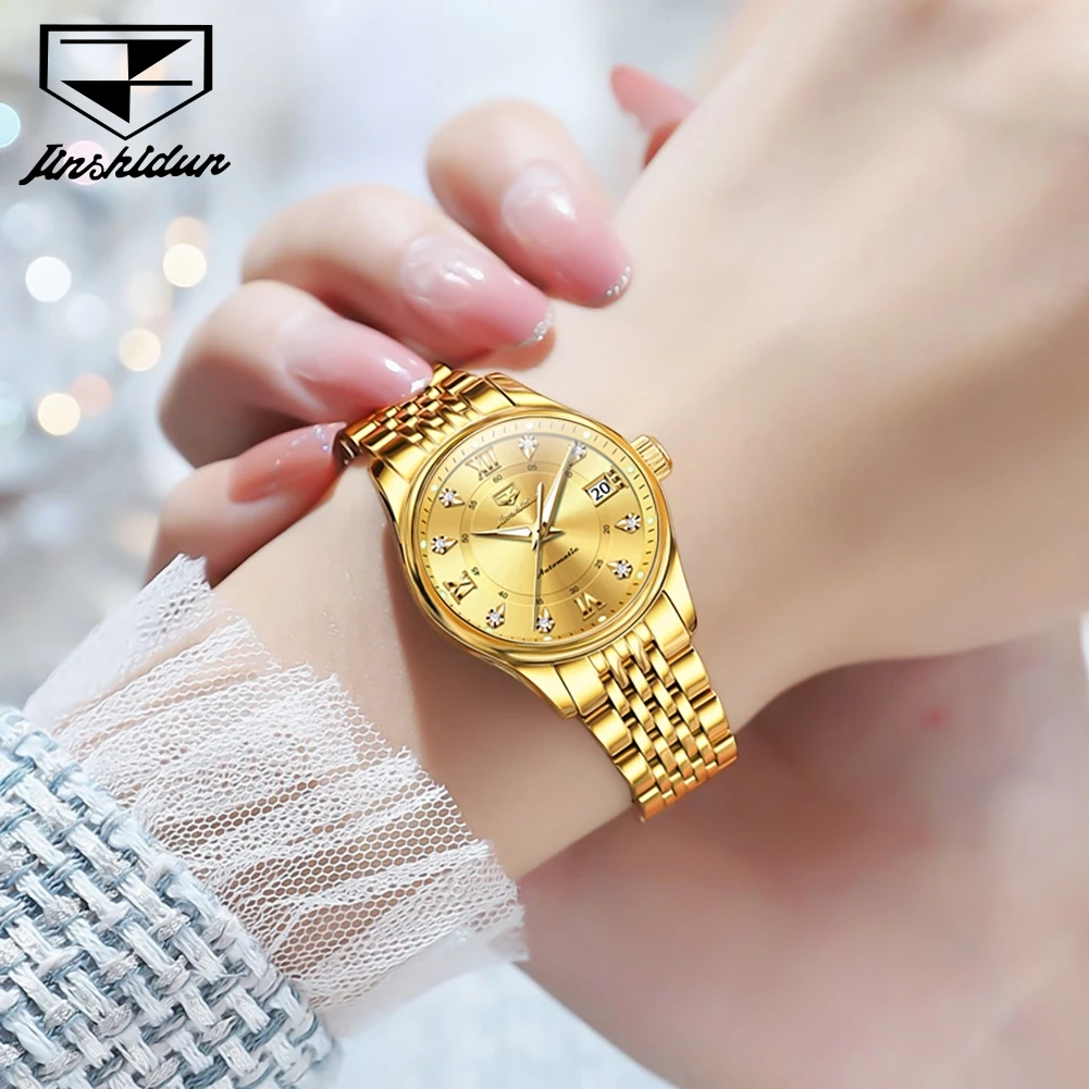 JSDUN 8939 Women Watch Luxury Original Mechanical Watch Stainless Steel Waterproof Automatic Calendar Women Diamond Watch Clock
