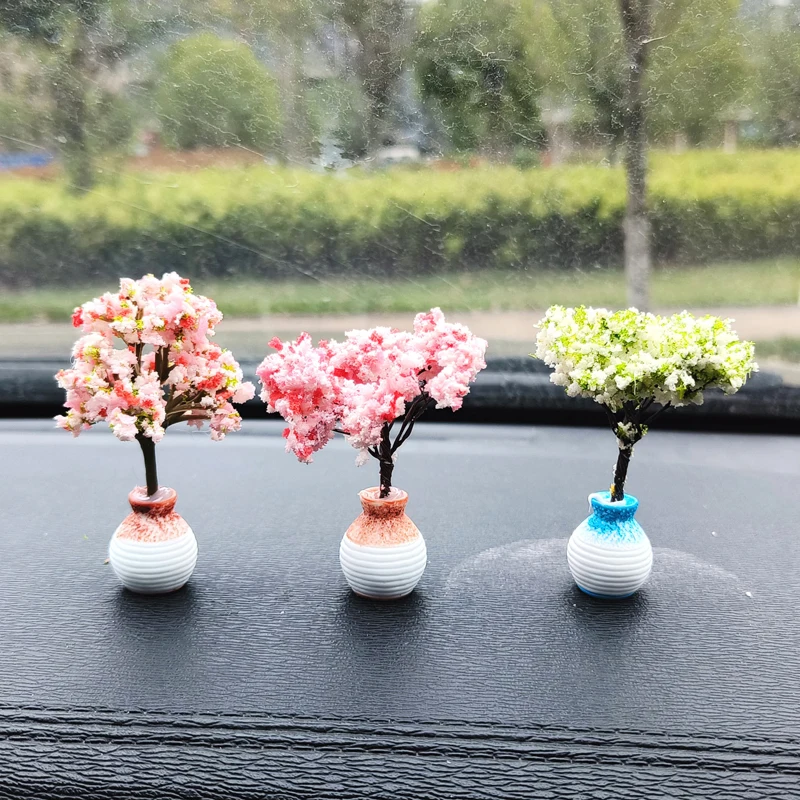 New Car Mini Tree Decorations Center Console Car Mounted Green Plant Accessories Simulated Flower Decoration Cute Gift For Girls