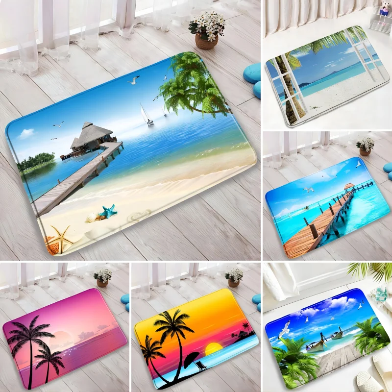 Ocean Beach Landscape Bath Mat Super Absorbent Kitchen Drain Pad Non Slip Toilet Bathroom Carpet Home Room Decor Shower Rugs