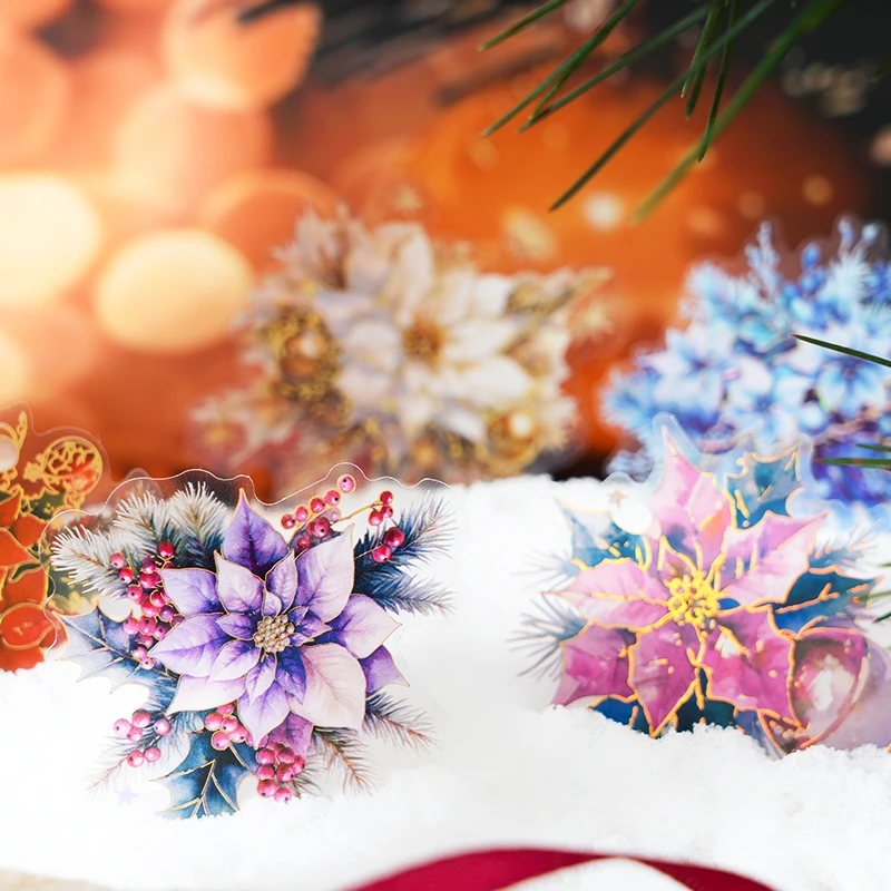 Paquete de pegatinas de flores navideñas para mascotas, diario basura, arte de colección de recortes, materiales de decoración, adhesivo de