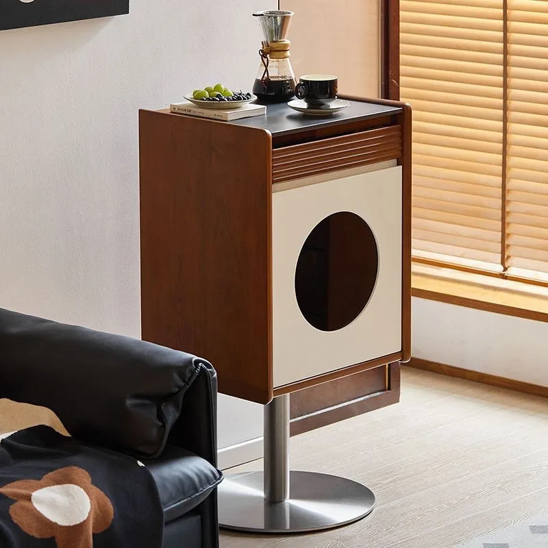 Retro solid wood Ram side cabinet, living room sofa, medieval storage, bucket cabinet, Nordic retro floor cabinet with door