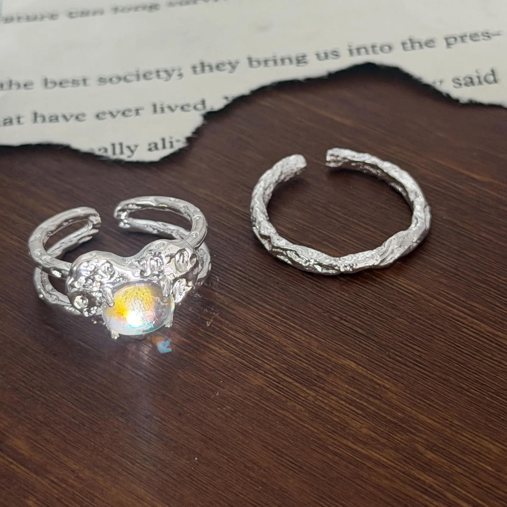 925 Sterling Silver Rings For Women Simple Vintage Handmade Adjustable Finger Heart Stone Ring Fashion Band Female Bijoux Gift