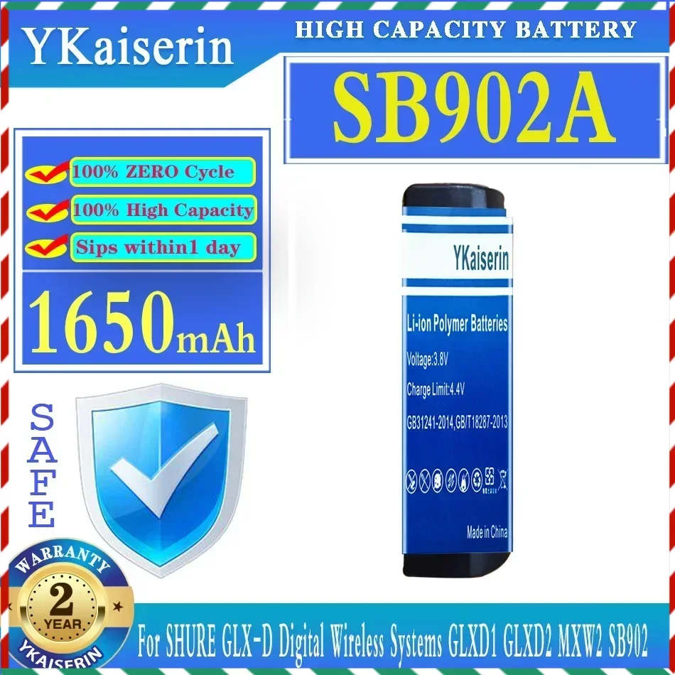 

YKaiserin 1650mAh Replacement Battery For SHURE GLXD2 MXW2 SB902A SB902 GLX-D GLXD1 Digital Wireless Systems Batteries