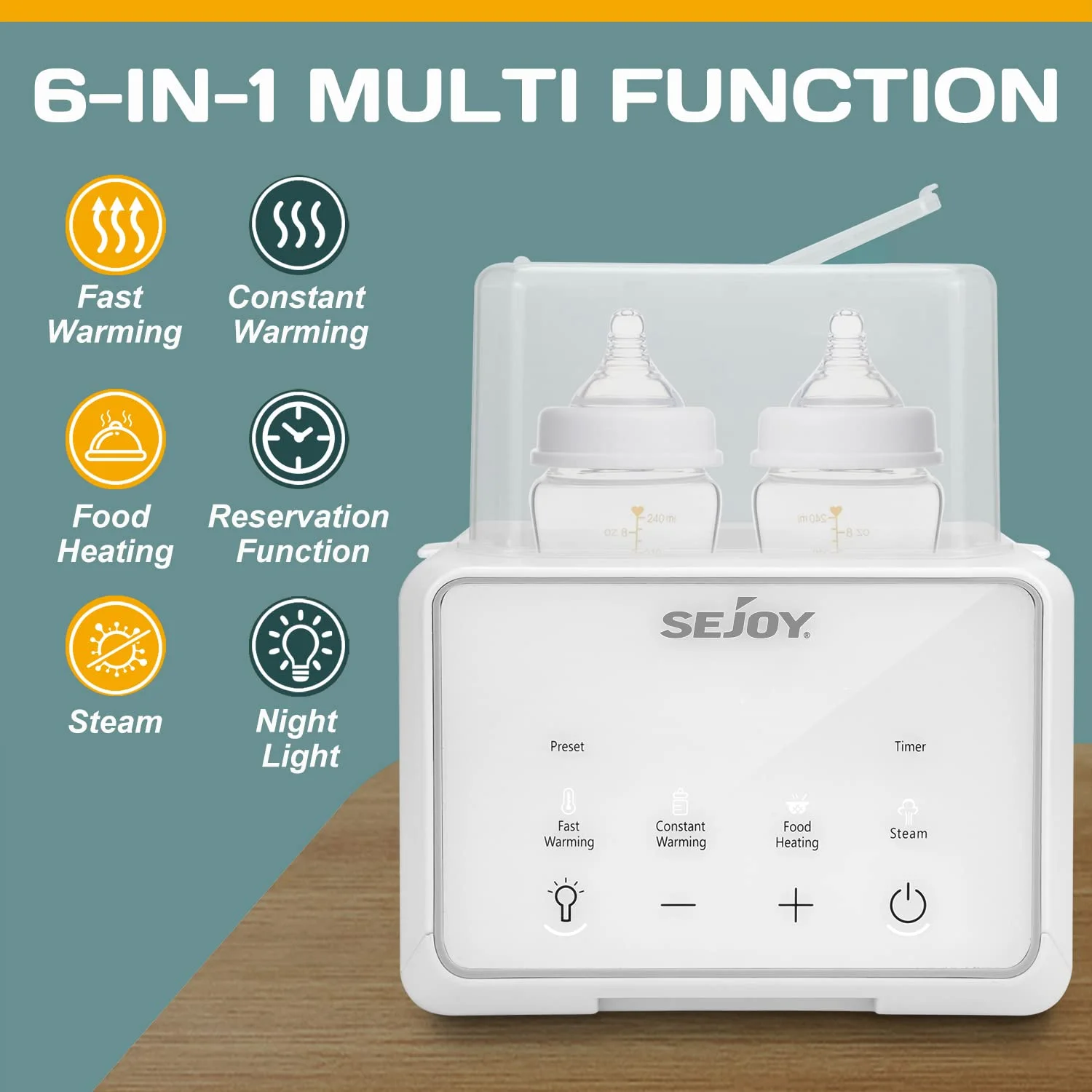 SEJOY Flessenwarmer, 6 in 1, moedermelk- en formulemelkverwarmer, babyvoedingverwarming, babywaterverwarmer, benodigdheden voor borstvoeding