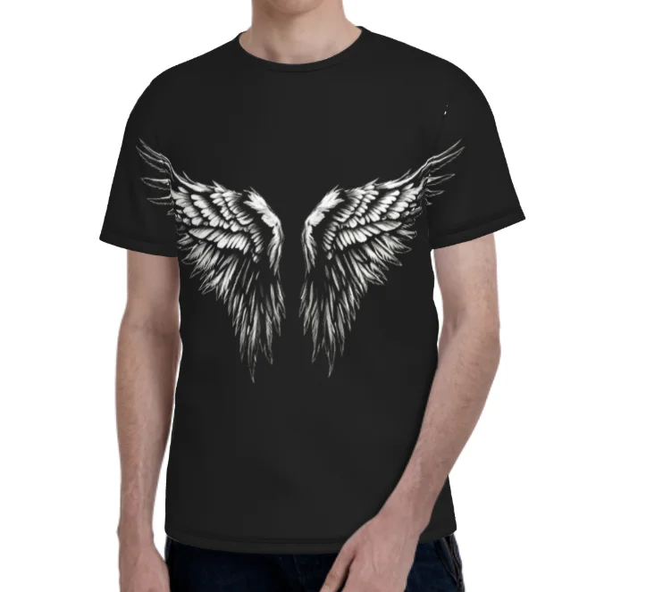 Y2K Black Angel Wings Graphic T Shirt 3D Print Unisex Gothic Streetwear Casual Short Sleeve Tops