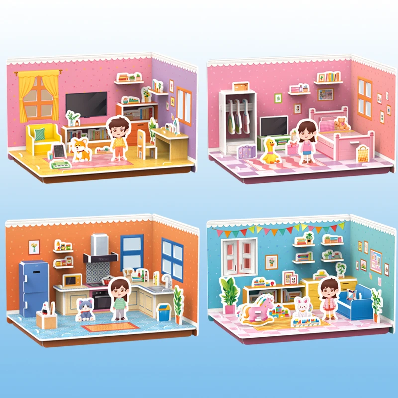 Three-Dimensional House Assemble Model Creative Handmade DIY 3D Paper Card Puzzle Parent-Child Interaction Children's Toys