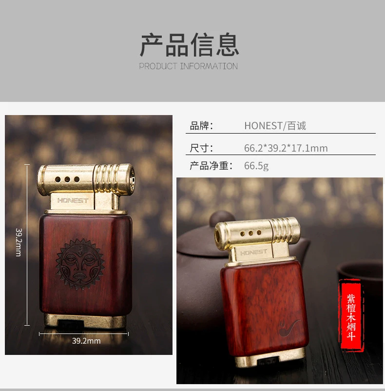 HONEST Wooden Metal Butane Gas Isqueiro Angled Slanted Flame Pipe Lighter