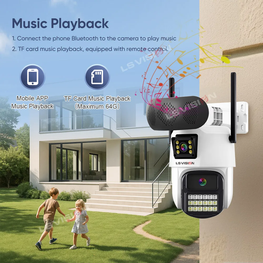 LS VISION Security Camera with Bluetooth Speaker Night Light 8mp WiFi Camera for Home/Outdoor AI Motion Detection App iCsee