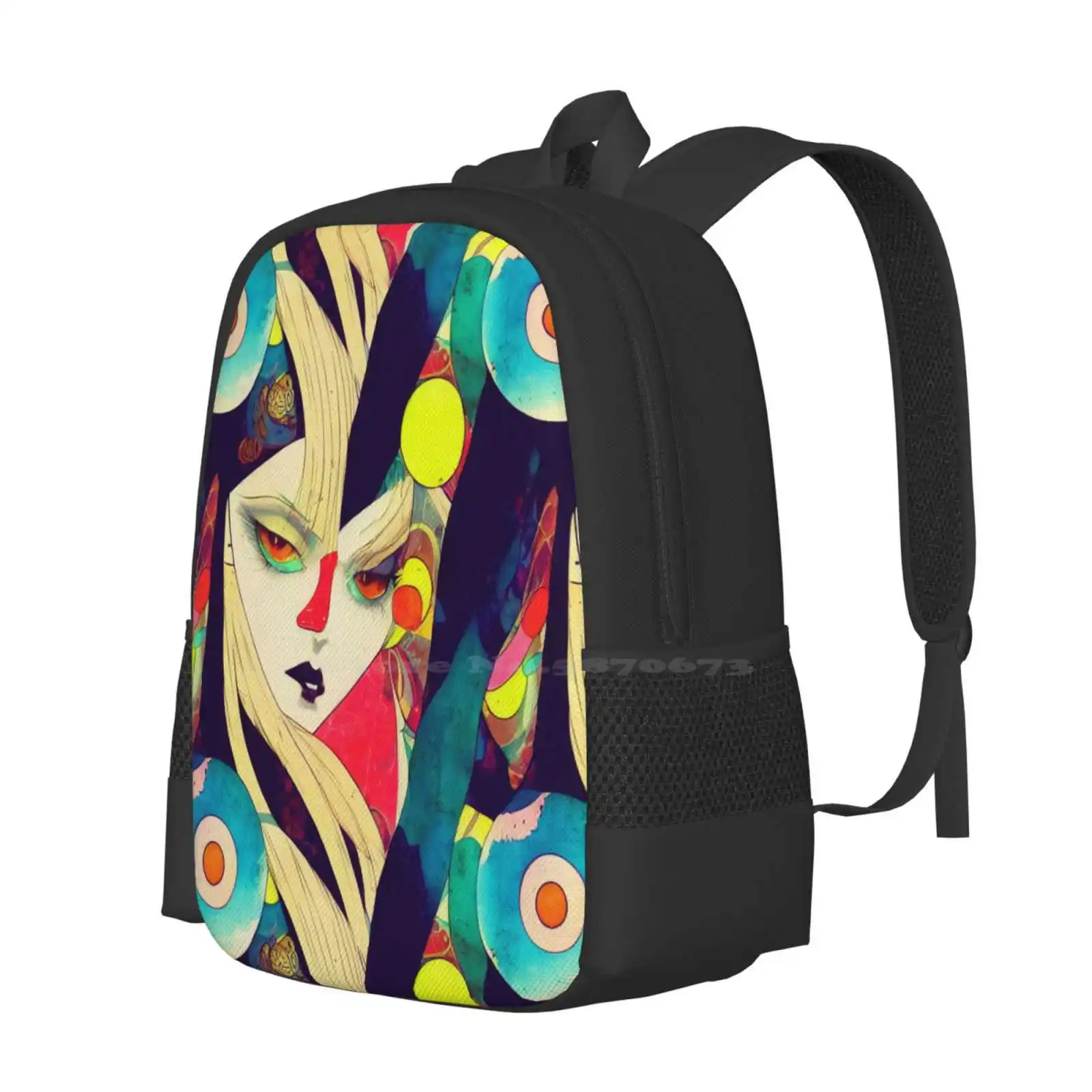 Abstract Goddess Backpack For Student School Laptop Travel Bag Abstract Cartoon Manga Kawaii Cute Japan Colorful Girl Mystery