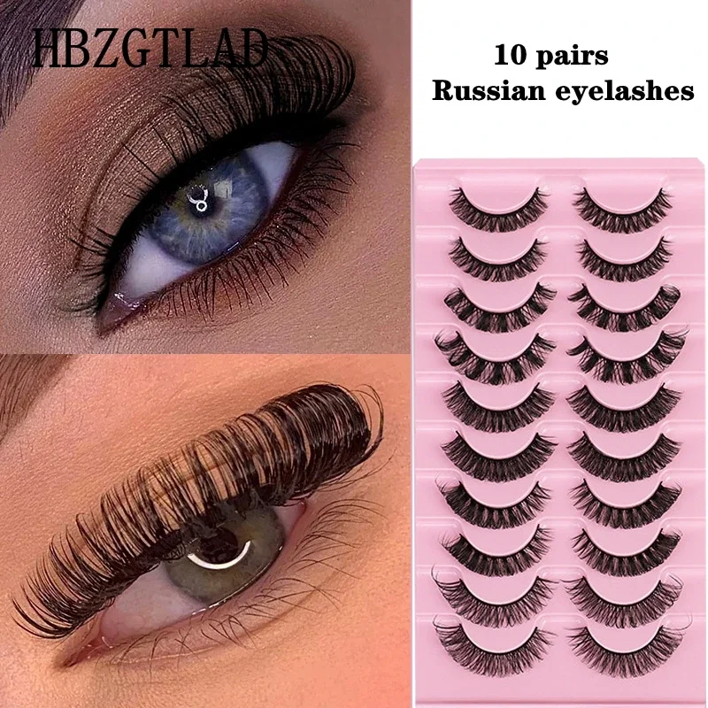 10 Pairs-Dramatic False Eyelashes Fluffy Dense Russian Curling Fake Eye Lashes Large Curling Arc Russian Strip Lashes Hotting