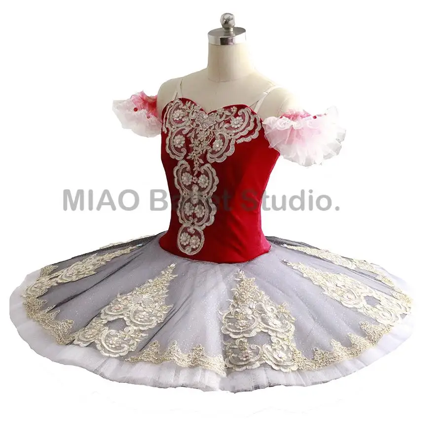 Velvet Burgundy white ballet tutu for Girls Paquita Variation Classical Ballet Costume Professional pancake tutu  adult 0072