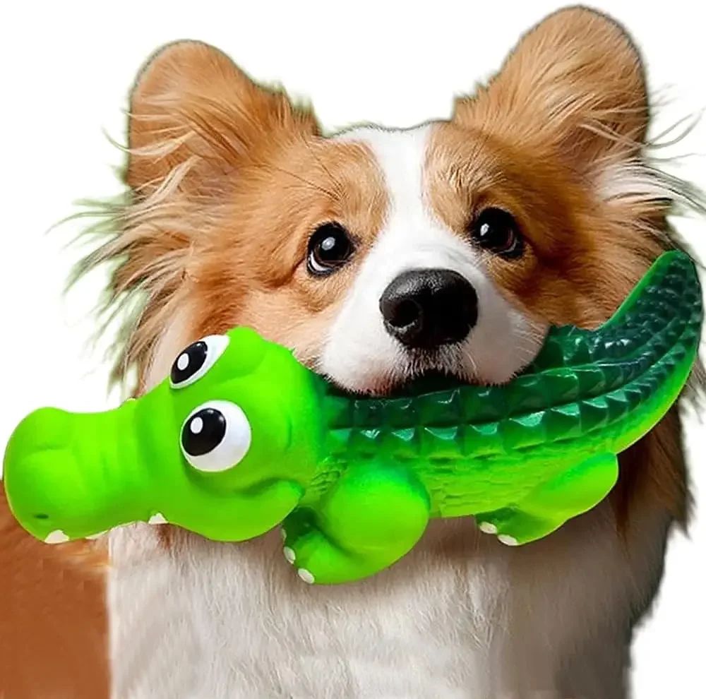 Quietschendes Kauspielzeug für Hunde, Gummi-Krokodil, unzerstörbar, interaktives Quietschspielzeug für kleine und große Hunde, Haustierzubehör